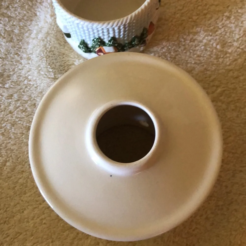 Winter Village Scene votive candle holder with shade Russ Berrie